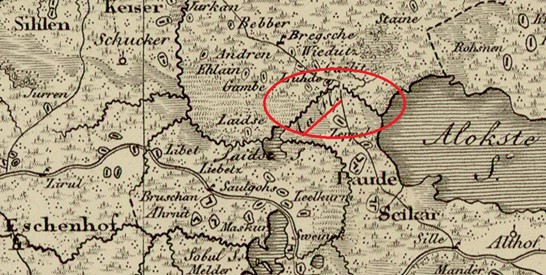 Gaujas izteka 1839. gada kartē